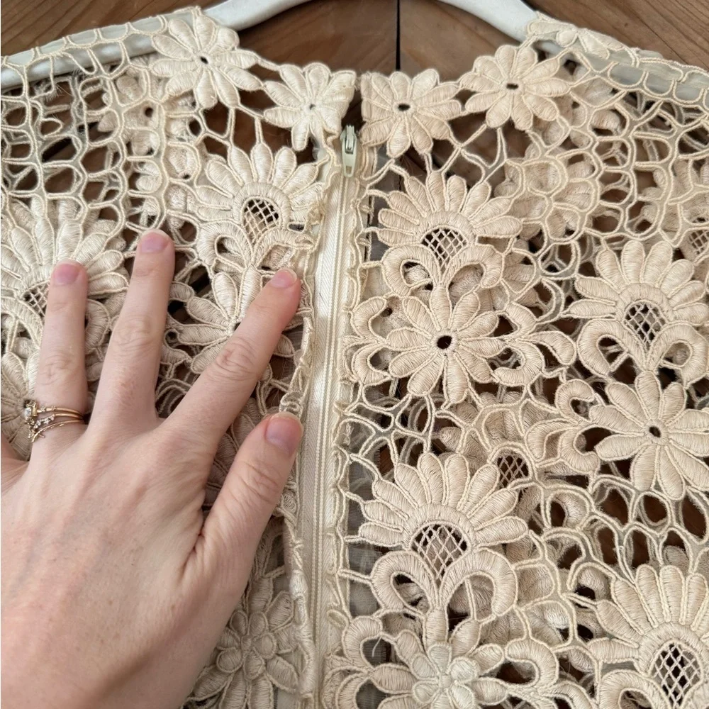 Vintage 60s lace embroidered flower dress medium ivory boho hippie - Picture 12 of 12